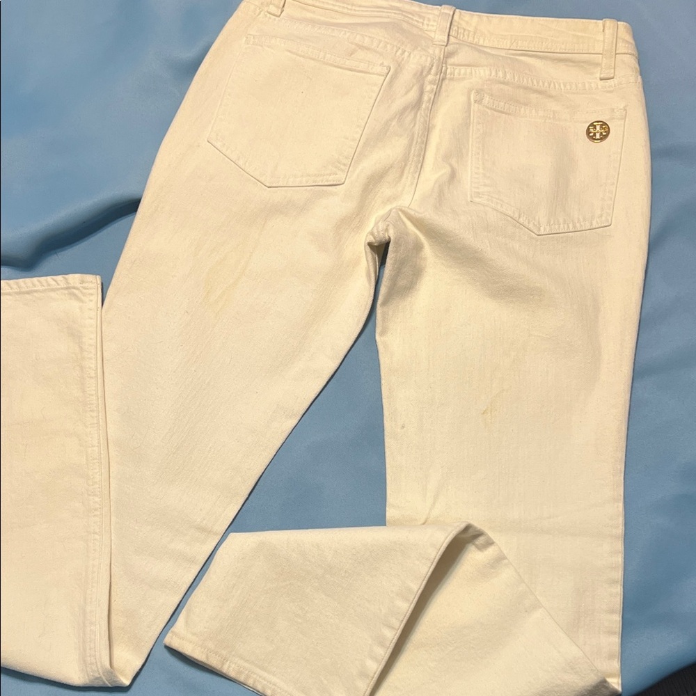 Tory Burch Cream Straight Leg Jeans
